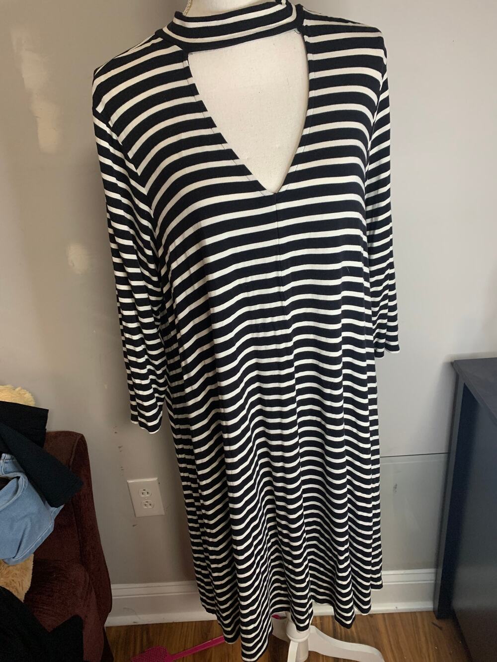 Black and white stripe plus size dress